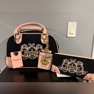 🖤Juicy Couture Exclusive Black & Pink Lovers Club Bowler Bag + Matching Wallet
